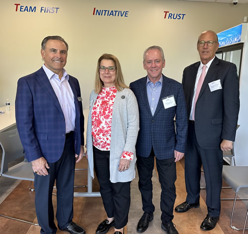 Pictured: (Left to right) Mike Tamasi, CEO and Owner, AccuRounds; Kathie Mahoney, President, MassMEP; Representative Jeffrey Roy, Co-Chair of the Manufacturing Caucus; Representative Bill Galvin