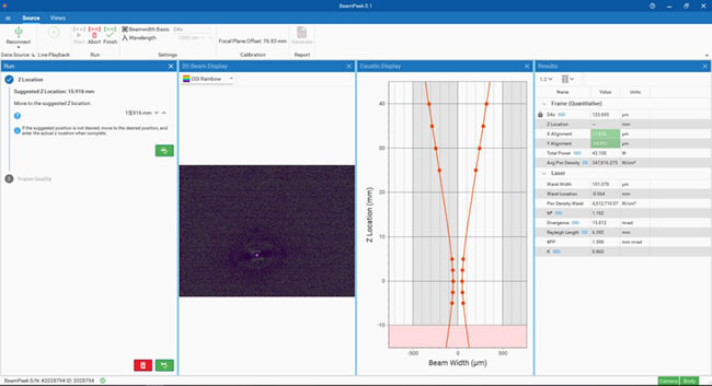 MKS Ophir® BeamPeek™ Software for field technicians, easy-to-use laser beam analysis software for fast, accurate, real-time measurement of lasers in additive manufacturing chambers.